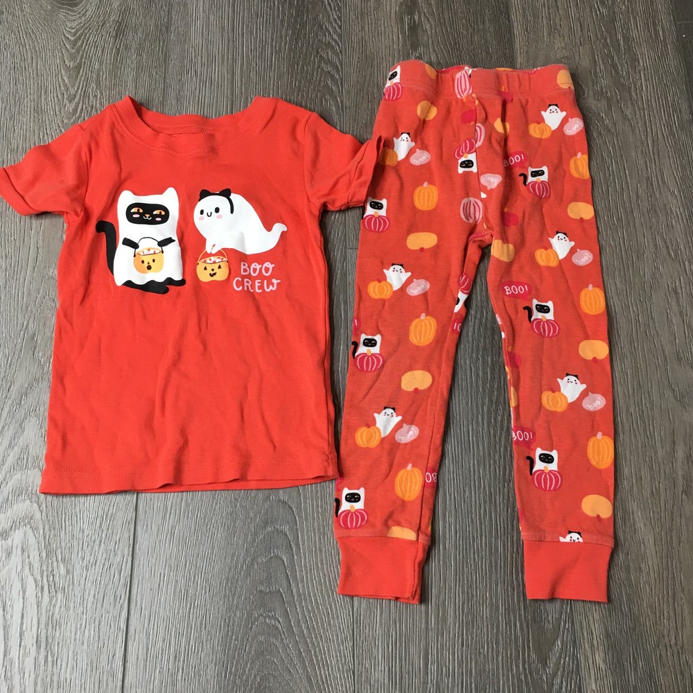 Old Navy Boo Crew Pajama Set Halloween Short Sleeve Sleepwear Cotton 3T